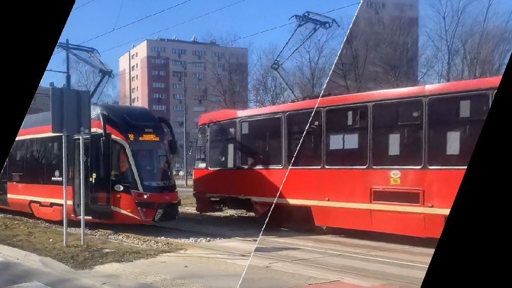 Dąbrowa Górnicza-Reden. Tramwaj po kolizji z samochodem osobowym. 5 marca 2025.